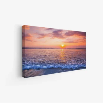 لوحات مناظر طبيعية لغروب الشمس فوق البحر بألوان دافئة وزرقاء، جو هادئ ومريح. لوحات فخمة، لوحات جدارية للمنزل، لوحات أنيقة.