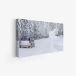 لوحة طبيعة هادئة مع مشهد ثلجي ساحر وأشجار مغطاة بالثلوج، تعكس هدوء الشتاء، لوحات طبيعة، لوحات كانفاس.