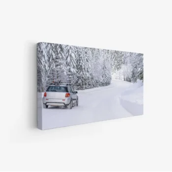 لوحة طبيعة هادئة مع مشهد ثلجي ساحر وأشجار مغطاة بالثلوج، تعكس هدوء الشتاء، لوحات طبيعة، لوحات كانفاس.