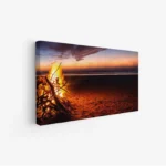 لوحات مناظر طبيعية لليل ساحر مع نار مشتعلة على الشاطئ وألوان دافئة، لوحات جدارية للمنزل، لوحات فخمة.