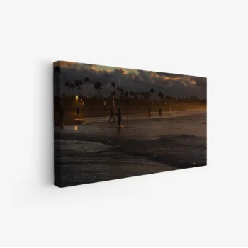 لوحات مناظر طبيعية لشاطئ غارق في ضوء الغروب، مع أشجار النخيل والمياه المتلألئة، أجواء هادئة. لوحات فنية عصرية، لوحات جدارية للمنزل، لوحات أنيقة.