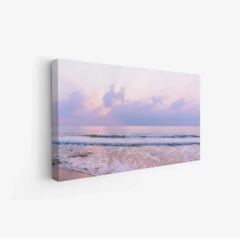 لوحات مناظر طبيعية تعكس جمال البحر بألوان زهرية وهادئة تحت سماء غائمة، لوحات فنية عصرية، لوحات جدارية للمنزل.