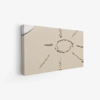 لوحات فن عصري تعكس أشعة الشمس على رمال الشاطئ بلون بيج دافئ، جو مريح ومشرق. لوحات جدارية للمنزل، لوحات فخمة، لوحات أنيقة.