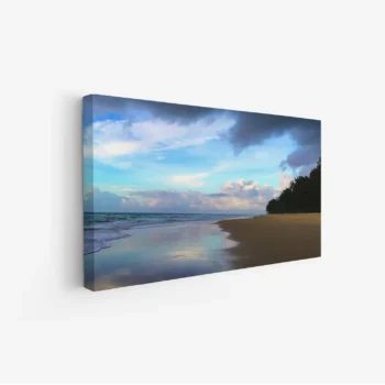 لوحات مناظر طبيعية لشاطئ هادئ مع مياه زرقاء وصخور، أجواء مريحة وسماوات زاهية، لوحات جدارية للمنزل، لوحات فنية عصرية.