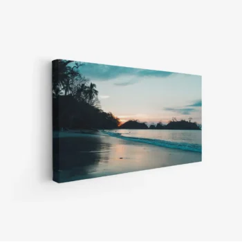 لوحات مناظر طبيعية لشاطئ هادئ عند غروب الشمس، ألوان زرقاء ووردية، جو مريح. لوحات جدارية للمنزل، لوحات فخمة، لوحات أنيقة.