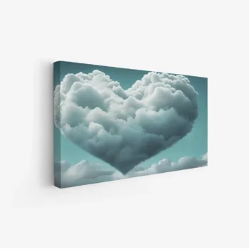 لوحة غيوم على شكل قلب بلون أزرق هادئ مع تفاصيل بيضاء، تعكس شعور الرومانسية والهدوء، لوحات فنية مودرن، لوحات كانفاس.