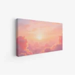 لوحة غيوم وردية تتلألأ بأشعة الشمس الدافئة في أجواء حالمة، لوحات طبيعة، لوحات كانفاس أنيقة