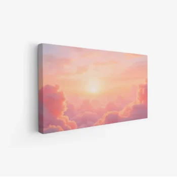 لوحة غيوم وردية تتلألأ بأشعة الشمس الدافئة في أجواء حالمة، لوحات طبيعة، لوحات كانفاس أنيقة