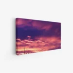لوحة منظر ليلي بألوان دافئة من الغيوم الوردية والبنفسجية، تعكس أجواء هادئة وساحرة، لوحات طبيعة، لوحات كانفاس.