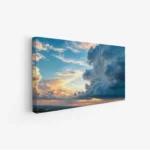 لوحة منظر ليلي تتضمن سحبًا كثيفة وألوان زاهية من الأزرق والبرتقالي، تعكس جمال الطبيعة، لوحات مناظر طبيعية، لوحات كانفاس.