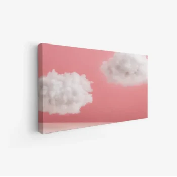لوحة سحاب بيضاء تتناغم مع خلفية وردية ناعمة، تعكس أجواء هادئة ومريحة، لوحات طبيعة، لوحات كانفاس.
