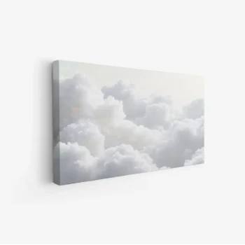 لوحة غيوم بيضاء ناعمة تتناثر في سماء هادئة، تعكس شعور السكون والصفاء، لوحات طبيعة، لوحات كانفاس أنيقة