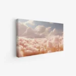 لوحة طبيعة هادئة مع سحب وردية وأرض جافة، تعكس شعور السكون والهدوء، لوحات طبيعة، لوحات كانفاس.