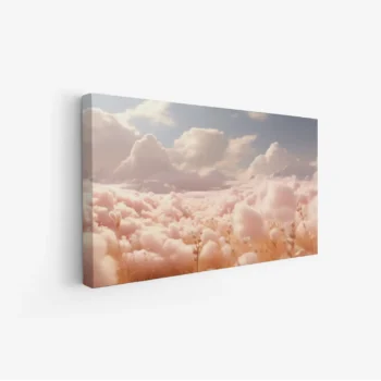 لوحة طبيعة هادئة مع سحب وردية وأرض جافة، تعكس شعور السكون والهدوء، لوحات طبيعة، لوحات كانفاس.