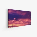 لوحة منظر ليلي بألوان دافئة من الغيوم الوردية والبنفسجية، تعكس أجواء هادئة وساحرة، لوحات طبيعة، لوحات كانفاس.