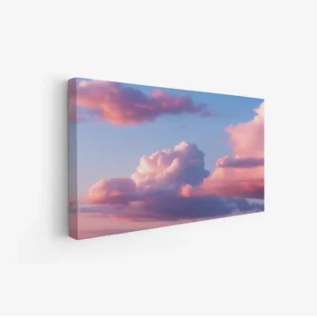 لوحة غيوم وردية في سماء زرقاء صافية تعكس أجواء هادئة وساحرة، لوحات طبيعة، لوحات كانفاس.