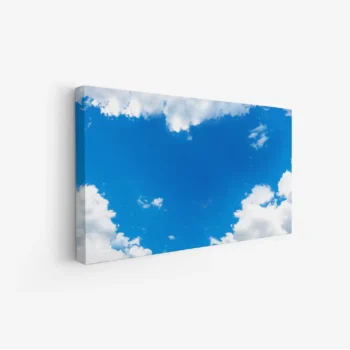 لوحة سماء زرقاء مع سحب بيضاء ناعمة تعكس شعور الهدوء والصفاء، لوحات طبيعة، لوحات كانفاس أنيقة