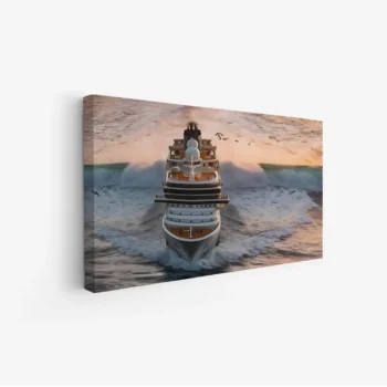 لوحة بحر تعكس سفينة فاخرة تبحر وسط أمواج متلاطمة تحت سماء غائمة، لوحات جمادات ومعالم، لوحات كانفاس.