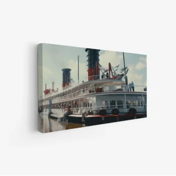 لوحة بحرية تظهر سفينة كبيرة بألوان زاهية وجو مفعم بالحياة، لوحات طبيعة، لوحات كانفاس أنيقة