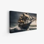 لوحة بحر تعكس سفينة شراعية تتحدى الأمواج العاتية تحت سماء غائمة، لوحات مناظر طبيعية، لوحات كانفاس.