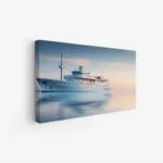 لوحة بحرية بسفينة بيضاء تبحر في مياه هادئة تحت سماء زرقاء فاتحة، لوحات طبيعة، لوحات كانفاس أنيقة