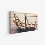 لوحة بحرية بتفاصيل دقيقة لسفينة خشبية تقليدية بألوان دافئة وجو تاريخي مميز، لوحات فنية مودرن، لوحات كانفاس.