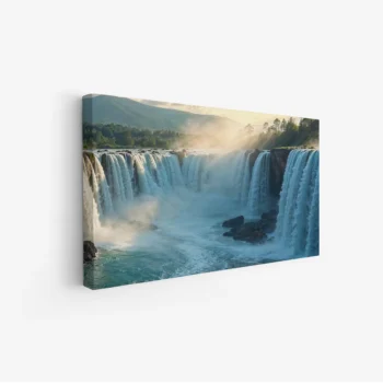 لوحات مناظر طبيعية لشلالات مائية تتدفق بين الجبال، بألوان زرقاء وخضراء هادئة، جو مفعم بالسكينة. لوحات فنية عصرية، لوحات جدارية للمنزل، لوحات أنيقة.