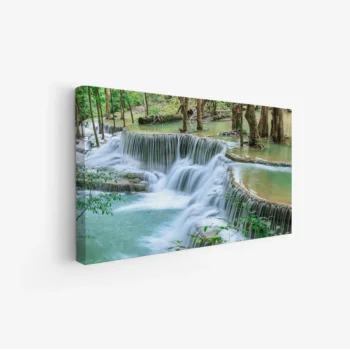 لوحات مناظر طبيعية تتضمن شلالات مياه زرقاء محاطة بأشجار خضراء، أجواء هادئة ومنعشة، لوحات جدارية للمنزل، لوحات فنية عصرية.