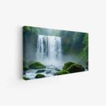 لوحات مناظر طبيعية لشلالات محاطة بالأشجار الخضراء والمياه المتدفقة، جو هادئ ومنعش. لوحات فنية عصرية، لوحات جدارية للمنزل، لوحات أنيقة.