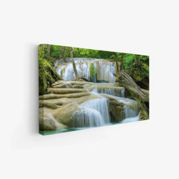 لوحات مناظر طبيعية تتضمن شلالات مياه تتدفق بين الصخور الخضراء والأشجار الكثيفة، أجواء هادئة ومريحة. لوحات فنية عصرية، لوحات جدارية للمنزل، لوحات أنيقة.