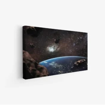 لوحة فضاء مذهل مع كواكب وأجرام سماوية، ألوان داكنة وزرقاء، جو غامض، مناظر طبيعية، لوحات فنية عصرية، لوحات جدارية للمنزل، لوحات مودرن.