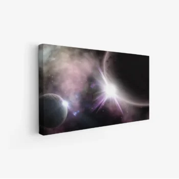 لوحة فضاء مدهش بألوان داكنة وزاهية مع كواكب وأضواء ساطعة، مناظر طبيعية، لوحات فنية عصرية، لوحات جدارية للمنزل.