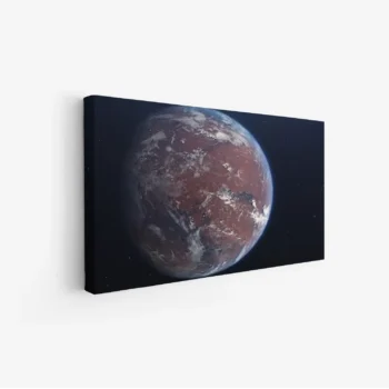 لوحة كوكب أحمر مع تفاصيل سطحه، ألوان دافئة وزرقة السماء، جو فضائي مدهش، مناظر طبيعية، لوحات فنية عصرية، لوحات جدارية للمنزل.