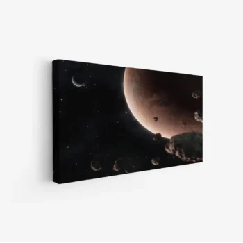 لوحة فضاء خارجي مع كواكب وأجرام سماوية بألوان داكنة، أجواء غامضة، مناظر طبيعية، لوحات فنية عصرية، لوحات جدارية للمنزل، لوحات مودرن.
