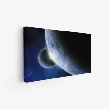 لوحة فضاء كوني بألوان زرقاء وسوداء مع كواكب متلألئة، جو غامض وهادئ،مناظر طبيعية، لوحات فنية عصرية، لوحات جدارية للمنزل.