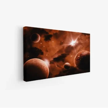 لوحة فضاء ملون بألوان دافئة مع كواكب وسحب غامضة، جو مدهش ومثير،مناظر طبيعية، لوحات فنية عصرية، لوحات جدارية للمنزل.