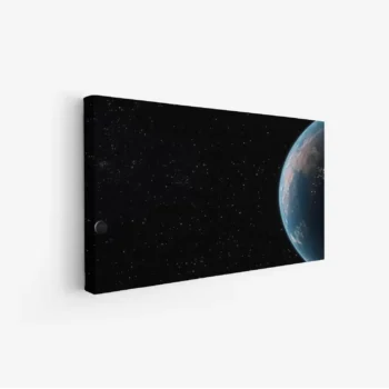 لوحة كوكب الأرض في الفضاء مع خلفية سوداء مملوءة بالنجوم، جو هادئ ومهيب، مناظر طبيعية، لوحات فنية عصرية، لوحات جدارية للمنزل، لوحات أنيقة.