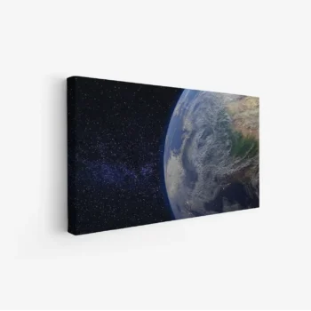 لوحة كوكب الأرض في الفضاء، بألوان زرقاء وخضراء، مع نجوم متلألئة في الخلفية، مناظر طبيعية، لوحات فنية عصرية، لوحات جدارية للمنزل، لوحات أنيقة.