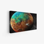 لوحة كوكب ملون بألوان زاهية تتضمن الأزرق والأخضر والبرتقالي، مع خلفية فضائية غامضة، مناظر طبيعية، لوحات فنية عصرية، لوحات جدارية للمنزل، لوحات مودرن.