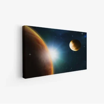 لوحة كواكب فضائية بألوان داكنة وزاهية مع نجوم متلألئة، جو غامض ومثير،مناظر طبيعية، لوحات فخمة، لوحات جدارية للمنزل.