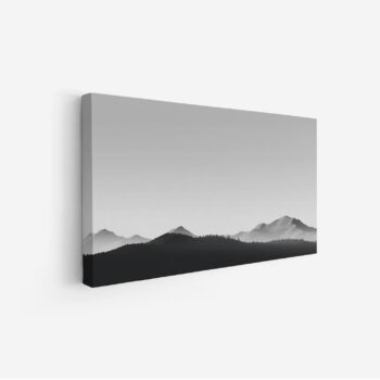 لوحة جبال - مشهد جبلي - تدرجات رمادية - هادئ - لوحات طبيعة - لوحات كانفاس