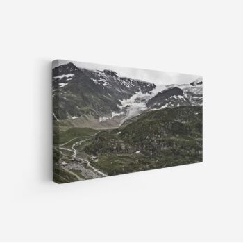 لوحة جبال - مشهد جبلي - ألوان رمادية وخضراء - هادئ - لوحات طبيعة - لوحات كانفاس