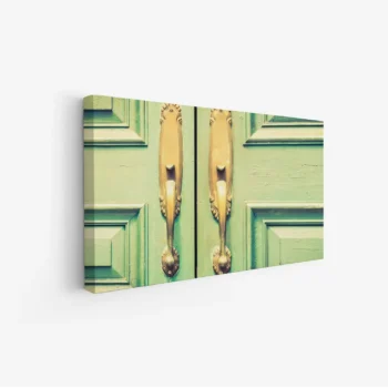 لوحة أبواب - مقابض ذهبية - لون أخضر فاتح - هادئ - لوحات فنية مودرن - لوحات كانفاس