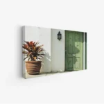 لوحة طبيعة هادئة - باب أخضر - جدار أبيض - مشمس - لوحات طبيعة - لوحات كانفاس