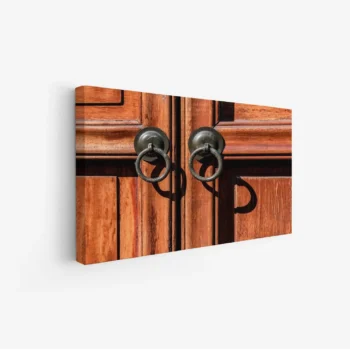 لوحة أبواب خشبية - مقابض معدنية - ألوان دافئة - تقليدي - لوحات جدارية - لوحات كانفاس