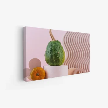 لوحة فواكه - قرع أخضر - خلفية وردية - مبهجة - لوحات فنية مودرن - لوحات كانفاس
