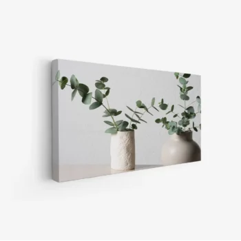 لوحة طبيعة هادئة - فازات نباتات - خلفية بيضاء - هادئ - لوحات طبيعة - لوحات كانفاس