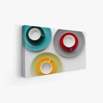 لوحة فناجين - فناجين ملونة - خلفية بيضاء - مبهجة - لوحات حائط - لوحات كانفاس