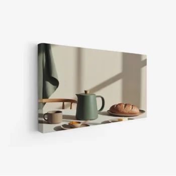 لوحة طبيعة هادئة - مشهد فطور - ألوان دافئة - هادئ - لوحات فن عصري - لوحات كانفاس