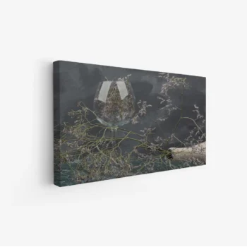 لوحة طبيعة هادئة - زهور جافة في كأس - خلفية داكنة - هادئ - لوحات طبيعة - لوحات كانفاس